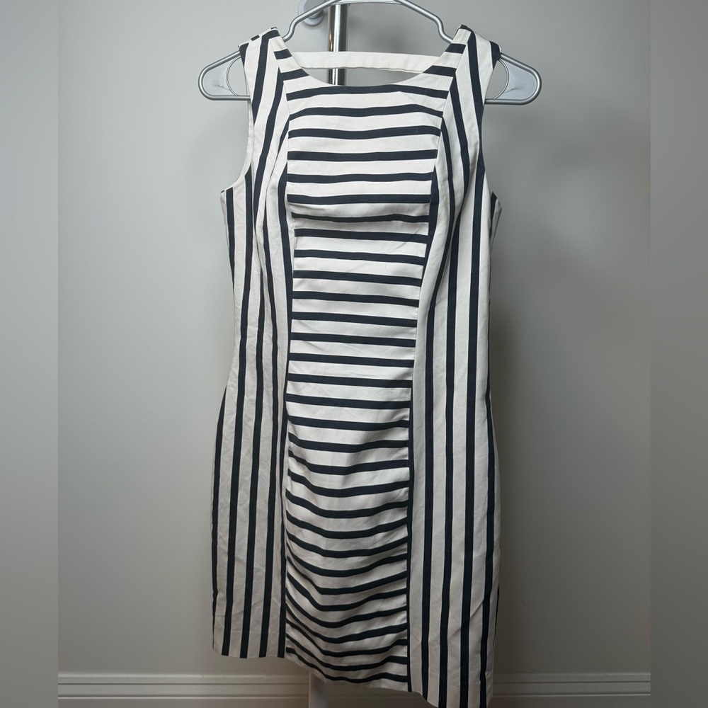 Striped - Navy Blue & White Zipper dress
